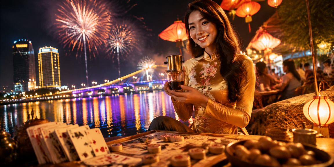 Người chơi bài tại quán cà phê Huế với không khí thư giãn buổi chiều tà đặc trưng miền Trung